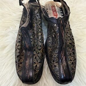 Anthropologie Pikolinos Romana Slingbacks US 7 37 Green Floral  Perforated Shoes